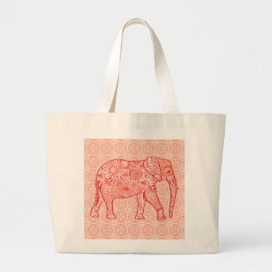 Elefant wirbelnd Fraktal - orange und weiß Jumbo Stoffbeutel
