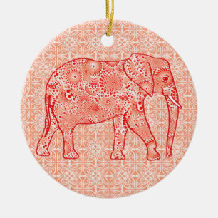 Elefant wirbelnd Fraktal - orange und weiß Keramik Ornament