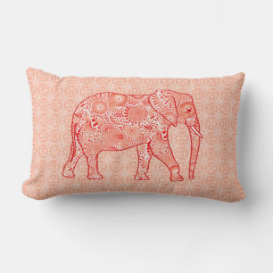 Elefant wirbelnd Fraktal - orange und weiß Lendenkissen