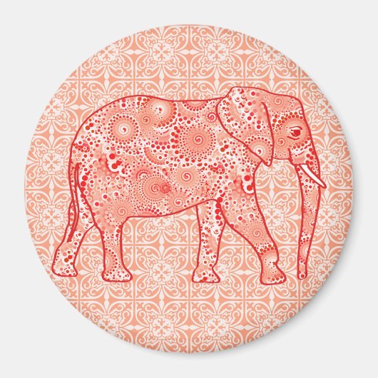 Elefant wirbelnd Fraktal - orange und weiß Magnet (Vorne)