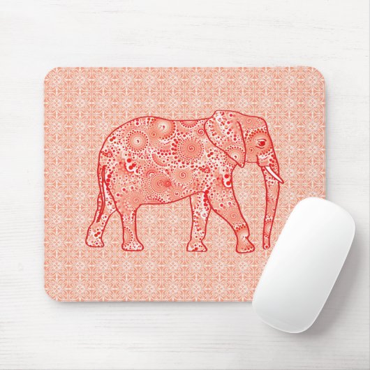 Elefant wirbelnd Fraktal - orange und weiß Mousepad (Mit Mouse)