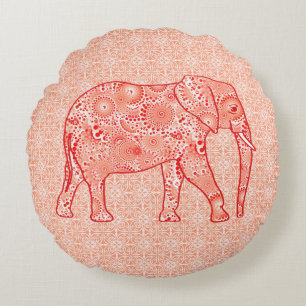 Elefant wirbelnd Fraktal - orange und weiß Rundes Kissen