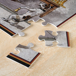Elefant wird von kleinem Hund gewogen Puzzle