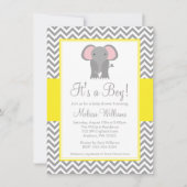 Elefant Zickzack Yellow Gray Baby Dusche Einladung (Vorderseite)