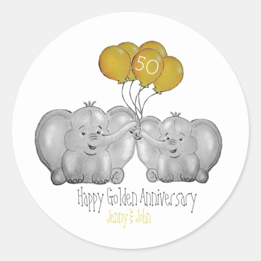 Elefant zum 50. Goldenen Hochzeitstag Runder Aufkleber (Vorderseite)