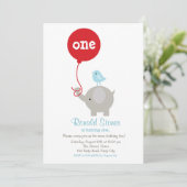 Elefant zum Geburtstag Einladung mit Red Balloon (Stehend Vorderseite)