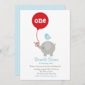 Elefant zum Geburtstag Einladung mit Red Balloon (Vorne/Hinten)