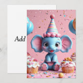 Elefant zum Geburtstag mit Kuchen und Ballons Einladung (Vorne/Hinten)