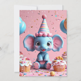 Elefant zum Geburtstag mit Kuchen und Ballons Einladung