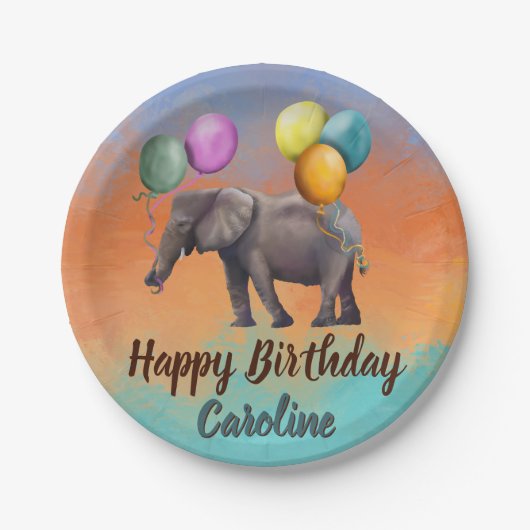 Elefant zum Geburtstag Pappteller (Vorderseite)