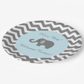 Elefantbabyduschen-Teller im Zickzack Druck Pappteller (Schrägansicht)