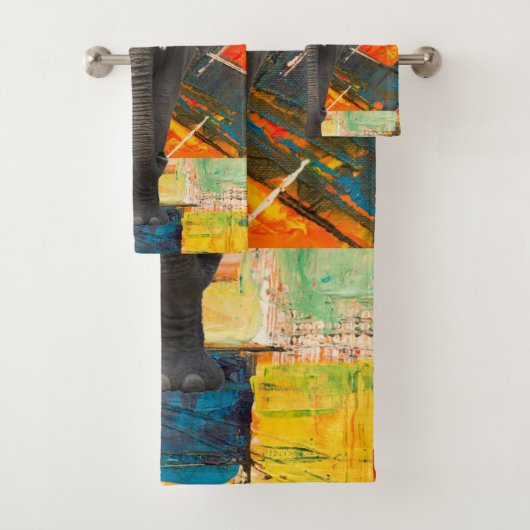 Elefante Abstrakte Farben Badezimmer Handtuchhalte Badhandtuch Set (Insitu)