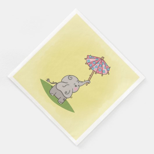Elefante bebé segurando um pequeno guarda-chuva serviette (Ecke)