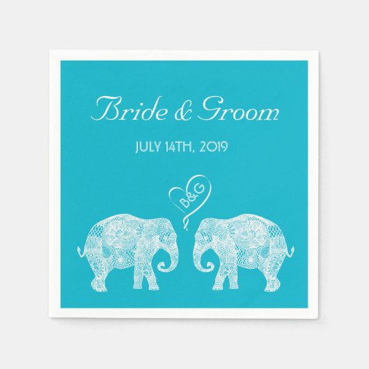 Elefante Couple Tons von Liebe Custom Wedding Serviette (Vorderseite)