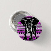 Elefante Silhouette auf Lila Gemusterten Streifen Button (Vorne & Hinten)