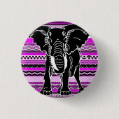 Elefante Silhouette auf Lila Gemusterten Streifen Button (Vorderseite)