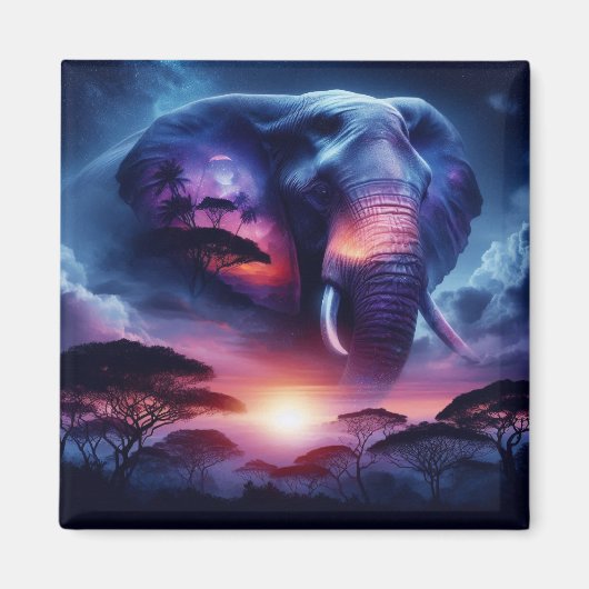 Elefante Silhouette bei Sonnenuntergang Magnet (Vorne)