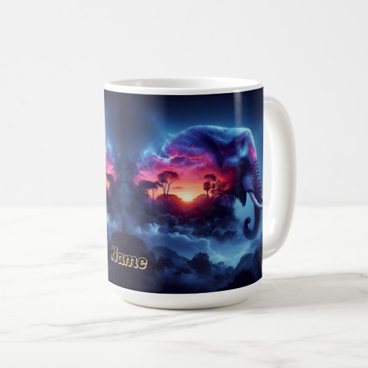 Elefante Silhouette kombiniert mit lebendigem Sonn Kaffeetasse (VorderseiteRechts)