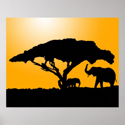 Elefante Silhouetten im Sunset Poster (Vorne)