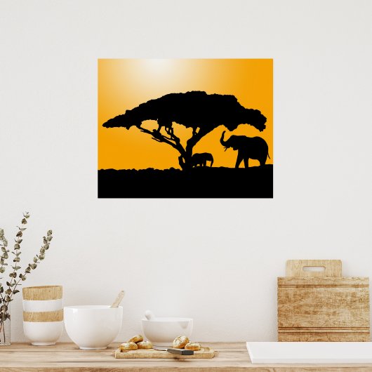 Elefante Silhouetten im Sunset Poster (Küche)