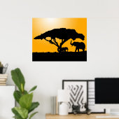Elefante Silhouetten im Sunset Poster (Heimbüro)