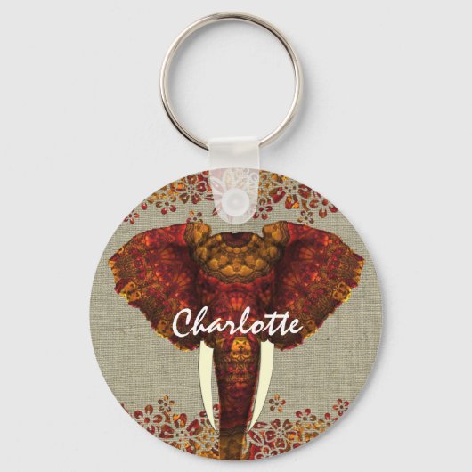 Elefante Verzierte rustikale Farben Stilvoll Schlüsselanhänger (Vorderseite)