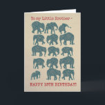 Elefanten 15. Geburtstagskarte für Little Brother Karte<br><div class="desc">Eine lustige 15. Geburtstagskarte für einen kleinen Bruder,  mit Silhouetten von fünfzehn Elefanten,  jedes mit einem Paisley-Muster gefüllt,  auf einem Burlap-Hintergrund. Teil der Posh & Painterly 'Heffalumps' Kollektion.</div>