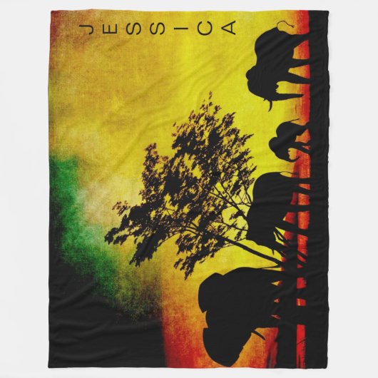 Elefanten afrikanischer farbiger Sonnenuntergang i Fleecedecke (Vorderseite)