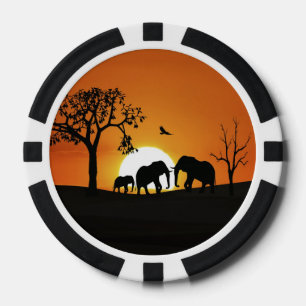 Elefanten am Sonnenuntergang Pokerchips