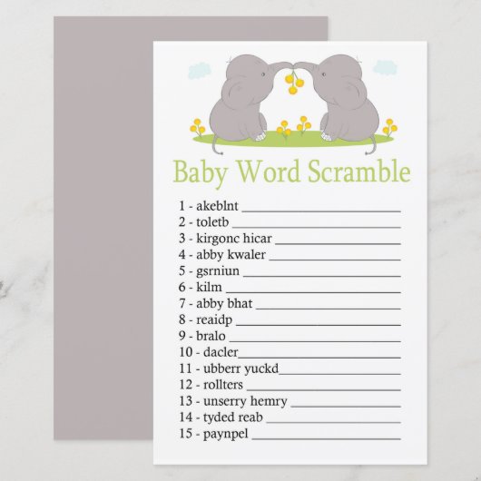 Elefanten Baby-Wort-Scramble-Spiel (Vorne/Hinten)