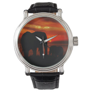 Elefanten bei Sonnenuntergang Armbanduhr