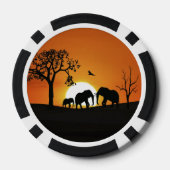 Elefanten bei Sonnenuntergang Pokerchips (Rückseite)
