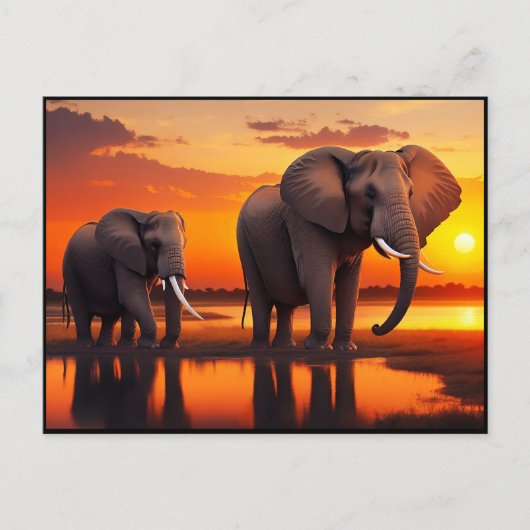 Elefanten bei Sunrise (AI generiert) Postkarte (Vorderseite)