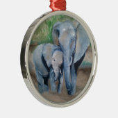 Elefanten bemuttern und Baby Silbernes Ornament (Rechts)