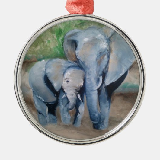Elefanten bemuttern und Baby Silbernes Ornament (Vorne)