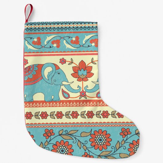 Elefanten, Blume, ethnisch gestreifte Muster Kleiner Weihnachtsstrumpf (Vorderseite)