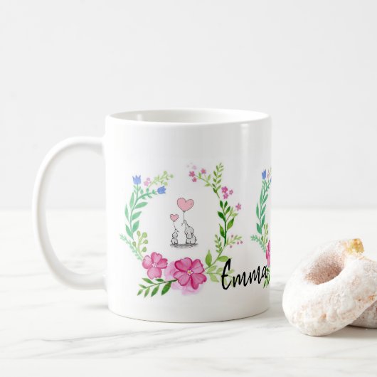 Elefanten Blumen-Tasse Kaffeetasse (Mit Donut)