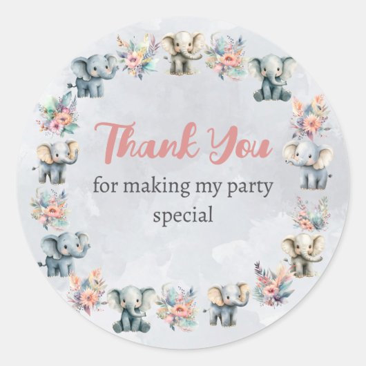 Elefanten & Boho-Jungle-Blume auf grauem Sticker (Vorderseite)