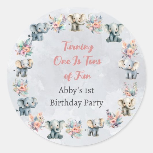 Elefanten & Boho-Jungle-Blume auf grauem Sticker (Vorderseite)