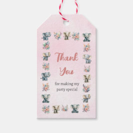 Elefanten & Boho Jungle-Blume auf Rosa Geburtstag Geschenkanhänger