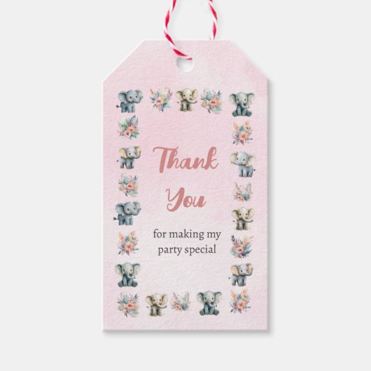 Elefanten & Boho Jungle-Blume auf Rosa Geburtstag Geschenkanhänger (Vorderseite)