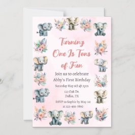 Elefanten & Boho Jungle-Blume auf Rosa Geburtstag Magneteinladung