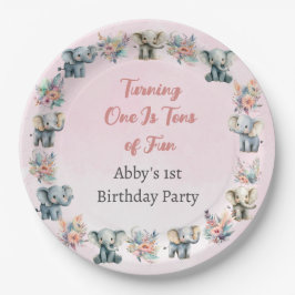 Elefanten & Boho Jungle-Blume auf Rosa Geburtstag Pappteller