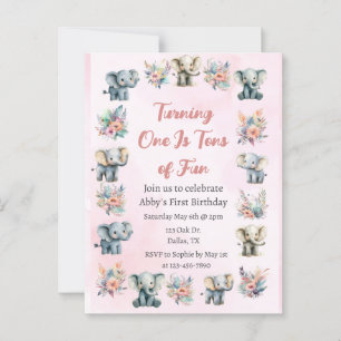 Elefanten & Boho Jungle-Blume auf Rosa Geburtstag Postkarte