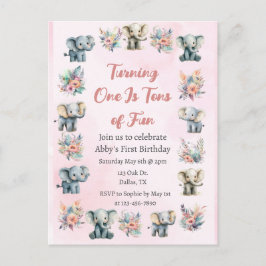 Elefanten & Boho Jungle-Blume auf Rosa Geburtstag Postkarte