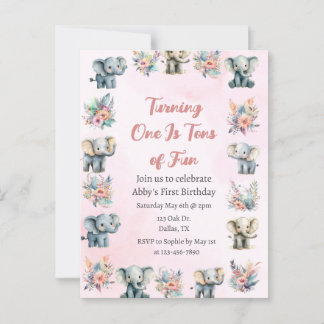Elefanten & Boho Jungle-Blume auf Rosa Geburtstag Postkarte