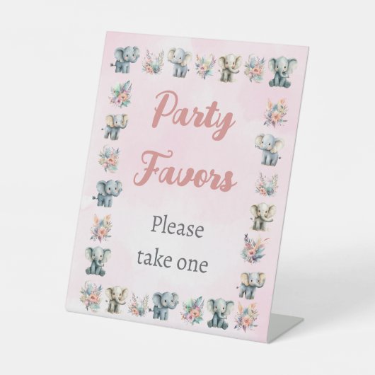 Elefanten & Boho Jungle-Blume auf Rosa Geburtstag Sockelschild (Vorderseite)