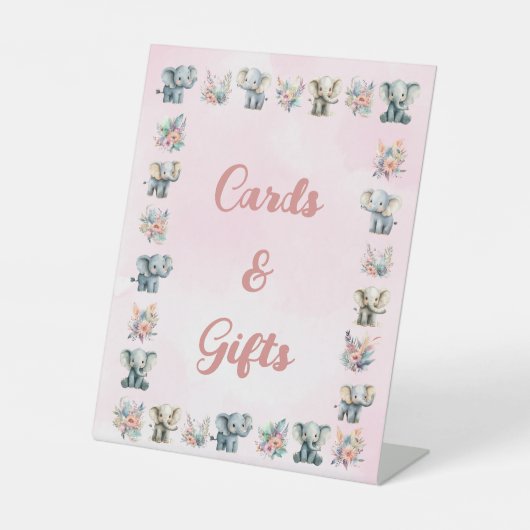 Elefanten & Boho Jungle-Blume auf Rosa Geburtstag Sockelschild (Vorderseite)
