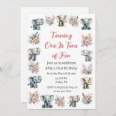 Elefanten & Boho Jungle Blume Geburtstag Einladung (Vorne/Hinten)