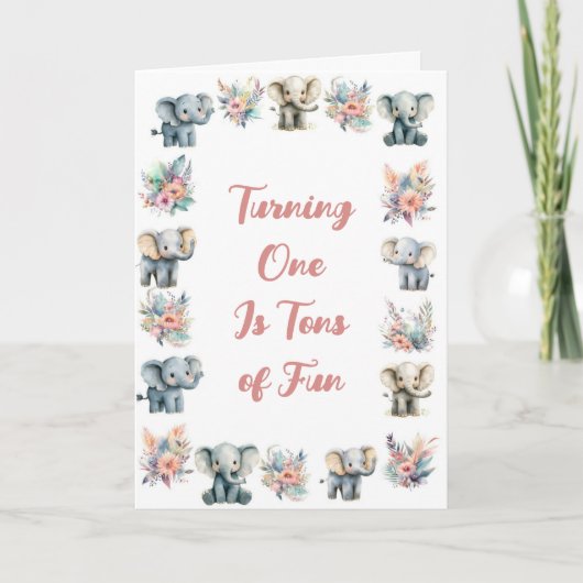 Elefanten & Boho Jungle Blume Geburtstag Einladung (Vorderseite)
